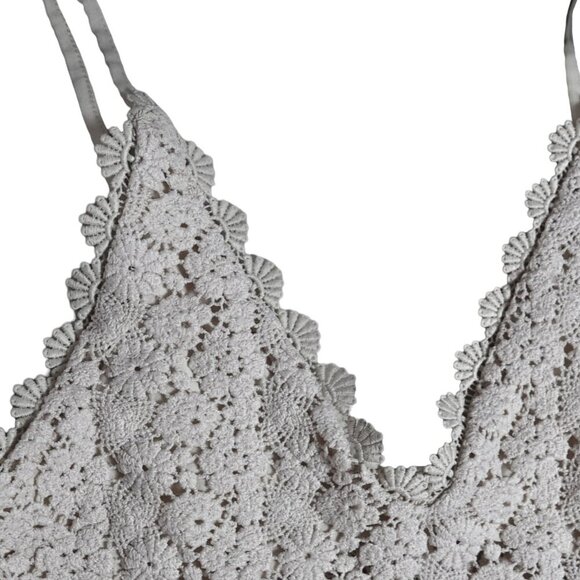 H&M Cream Lace Crochet Camisole Size M Floral Boho Festival Top Lined Adjustable - Picture 3 of 8
